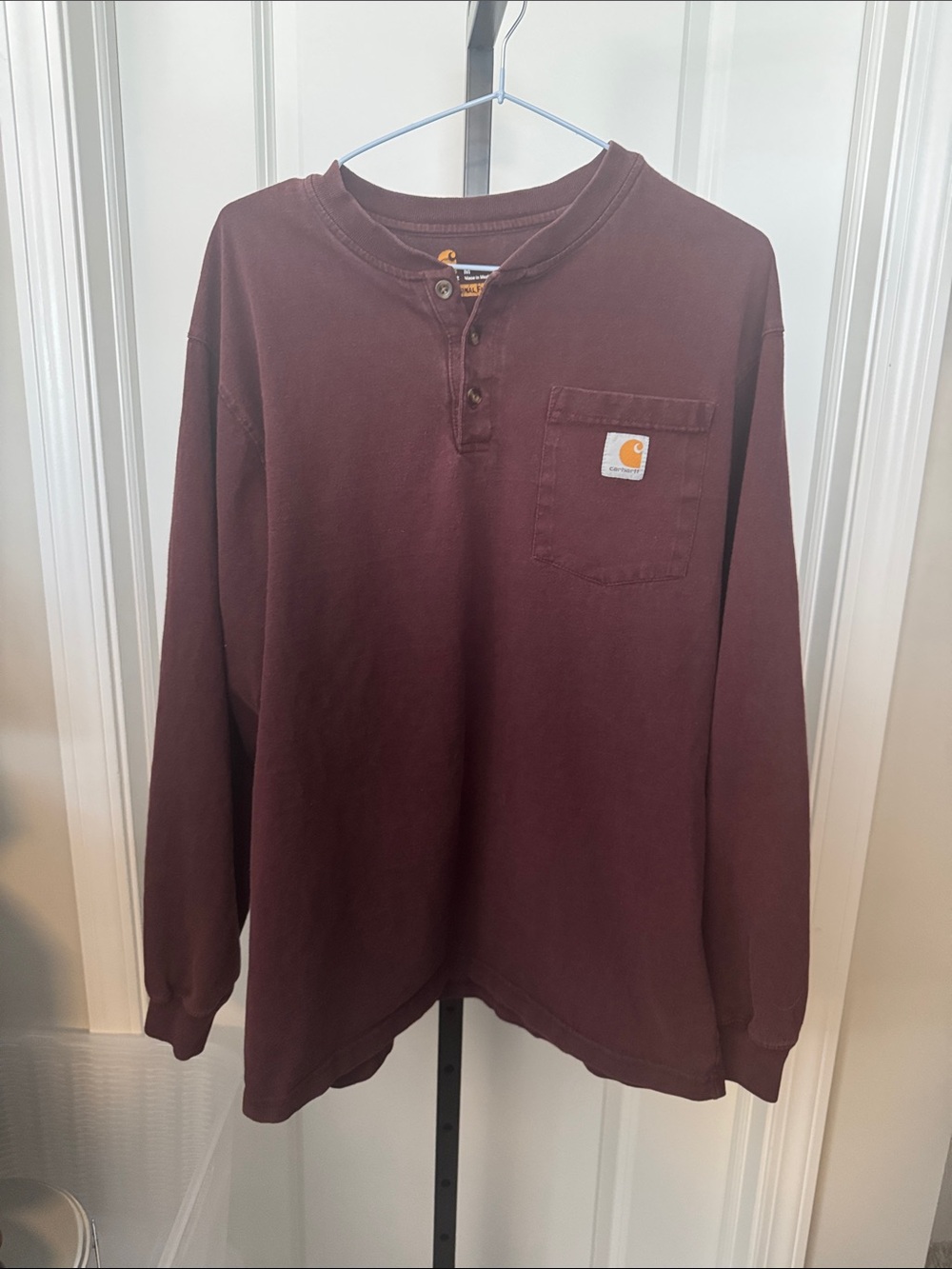 Carhartt Maroon Long-Sleeve Henley with Pocket